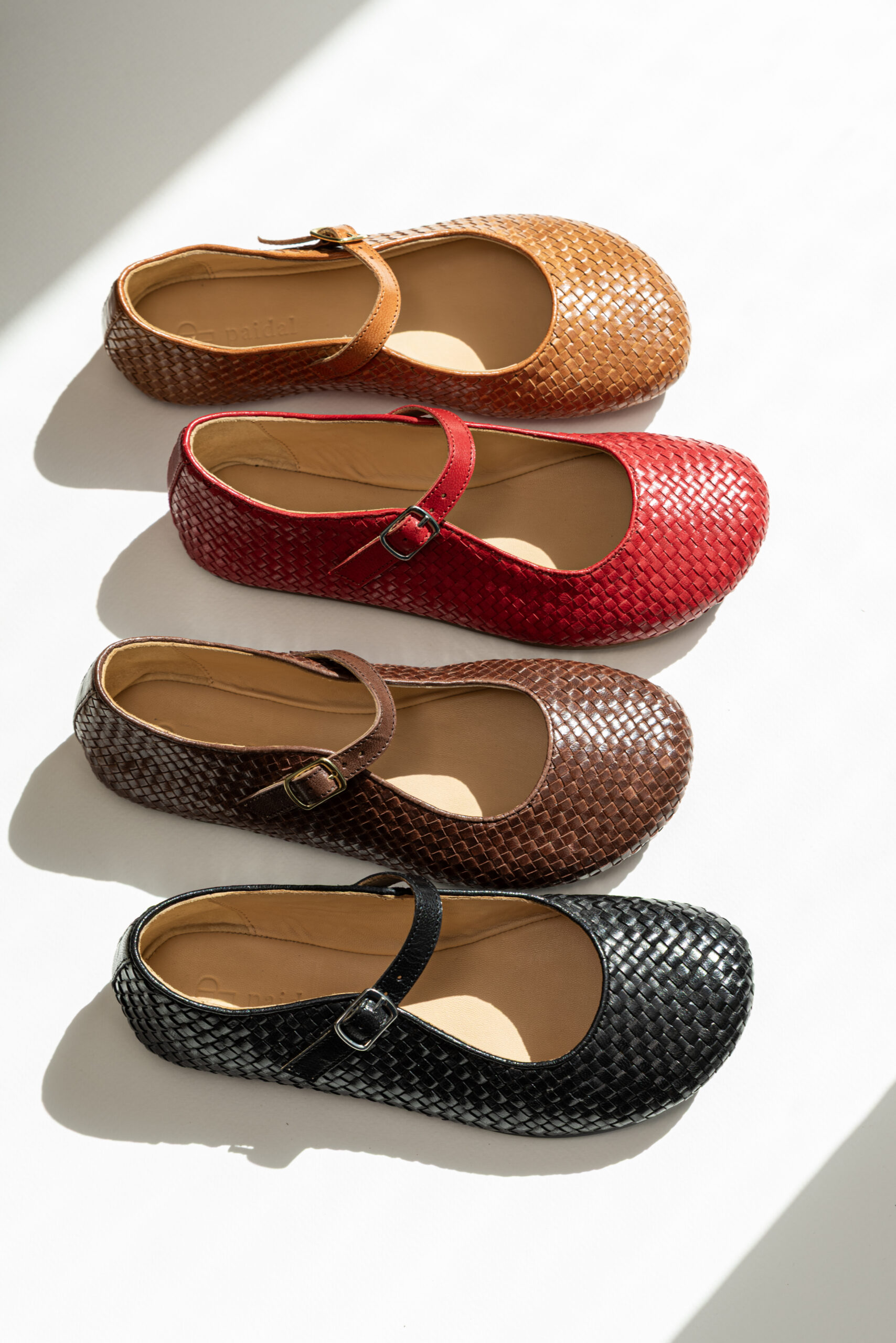 Paidal Barefoot WOVEN MARY JANE in Cherry red and Chocolate brown, barefoot shoe