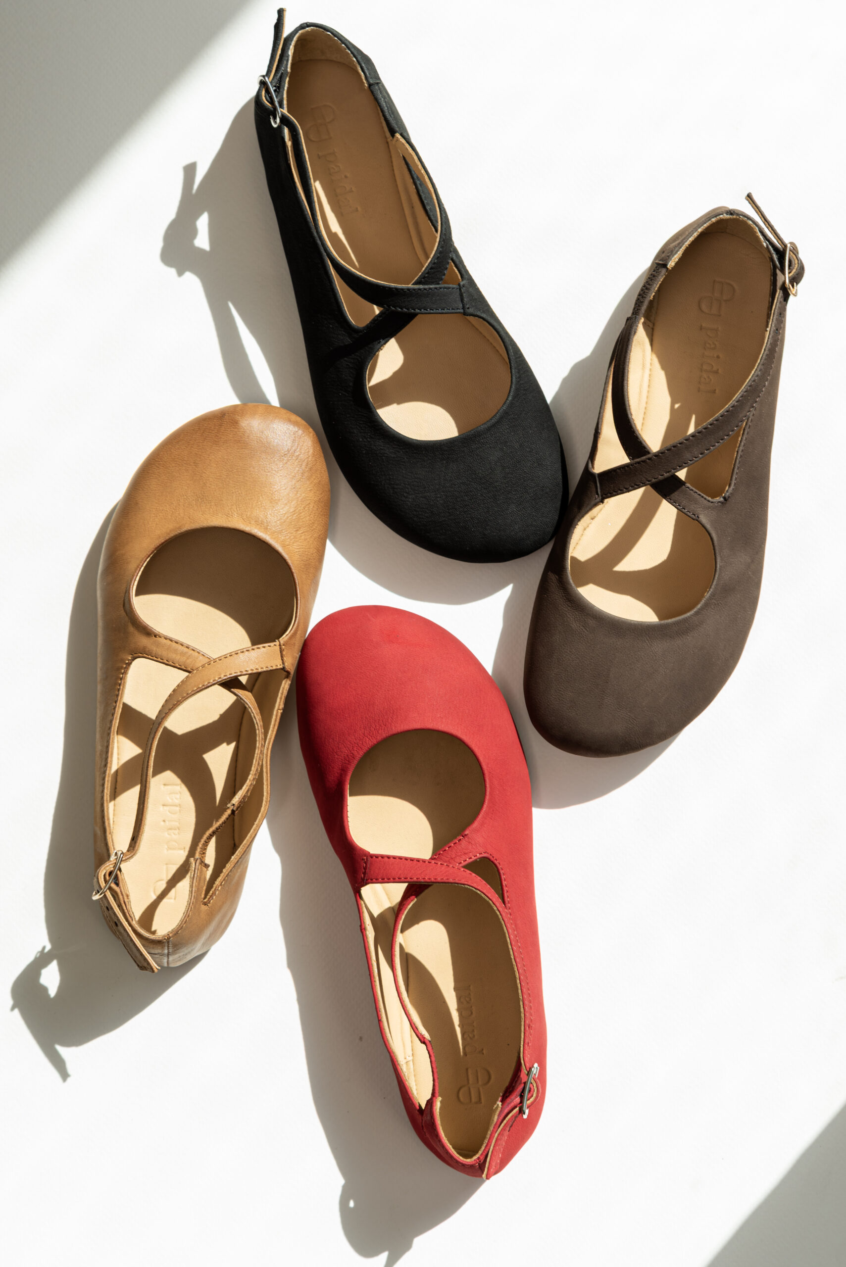 Paidal Barefoot CROSS STRAP MARY JANE in Cherry red and Chocolate brown, barefoot shoe